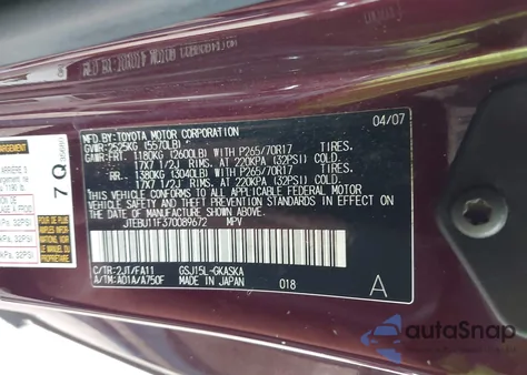 2007 Toyota Fj Cruiser from USA, damaged, VIN JTEBU11F370089672